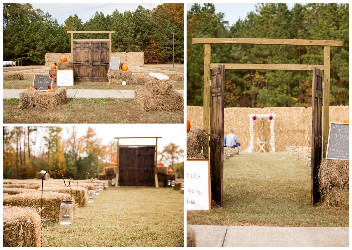 Fall wedding decor and details for ceremomy, rustic country theme.