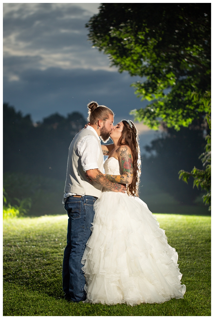 Wedding night photo on a farm. Night photo with groom dancing with the bride. sunset photos. Reception details and decor. Rustic wedding decor. Rose gold wedding decor. Maryland wedding at Circle D Farm in Woodbine. Maryland Wedding Photographer.